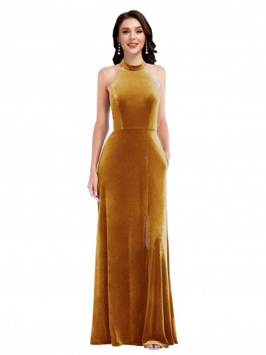 Gold High Neck Sleeveless Keyhole Back Trumpet Semi Formal Evening Dress / Prom Dress / Bridesmaid Dress Townsville