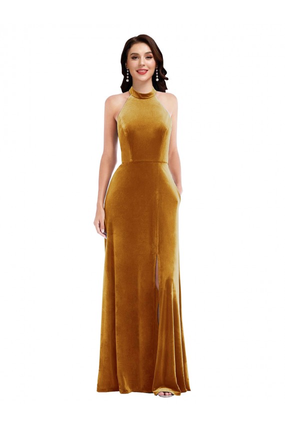 Gold High Neck Sleeveless Keyhole Back Trumpet Semi Formal Evening Dress / Prom Dress / Bridesmaid Dress Townsville