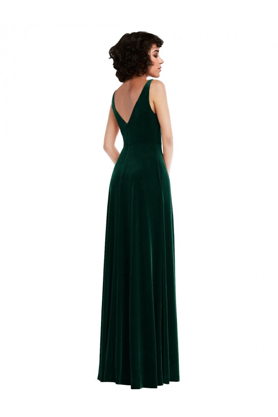 Dark Green V-Neck Sleeveless V-Back A-Line Bridesmaid Dress / Evening Dress Townsville