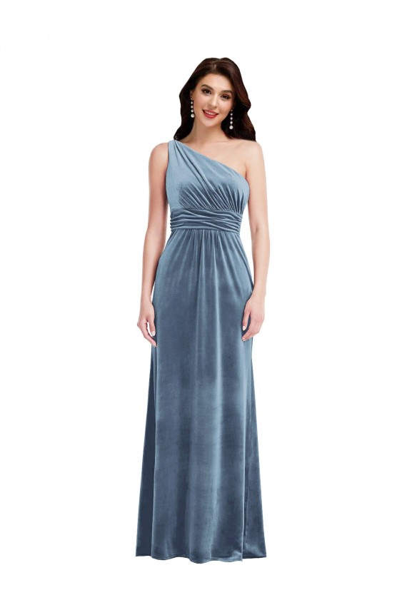 Dusty Blue Off the Shoulder Sleeveless A-Line Bridesmaid Dress / Evening Dress Townsville