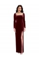 Burgundy Square Neck Long Sleeves Low Back A-Line Prom Dress / Bridesmaid Dress Townsville