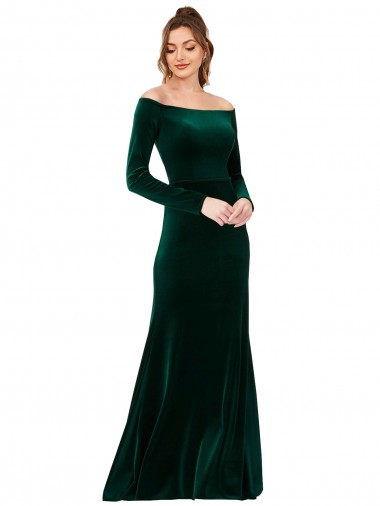 Dark Green Off the Shoulder Long Sleeves Sheath Formal Evening Gown / Prom Dress / Bridesmaid Dress Townsville
