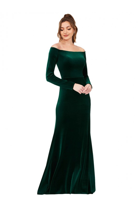 Dark Green Off the Shoulder Long Sleeves Sheath Formal Evening Gown / Prom Dress / Bridesmaid Dress Townsville