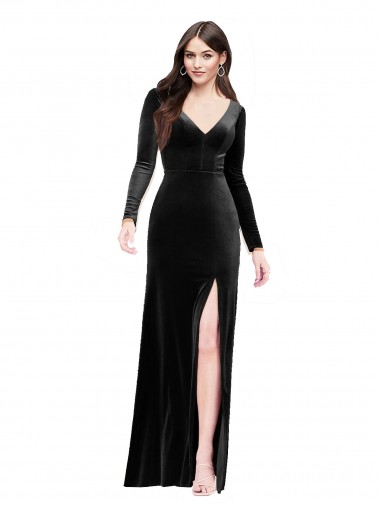 Black V-Neck Long Sleeves V-Back Column Formal Evening Gown / Prom Dress / Bridesmaid Dress Townsville