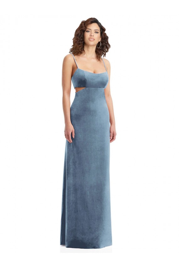 Dusty Blue Square Neck Sleeveless Low Back Sheath Formal Evening Gown / Prom Dress / Bridesmaid Dress Townsville