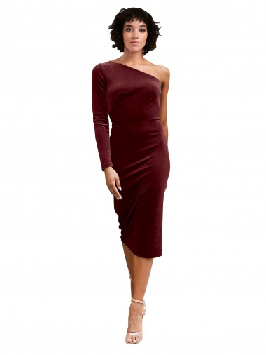 Burgundy One Shoulder Long Sleeves A-Line Black Tie Prom Dress / Bridesmaid Dress Townsville
