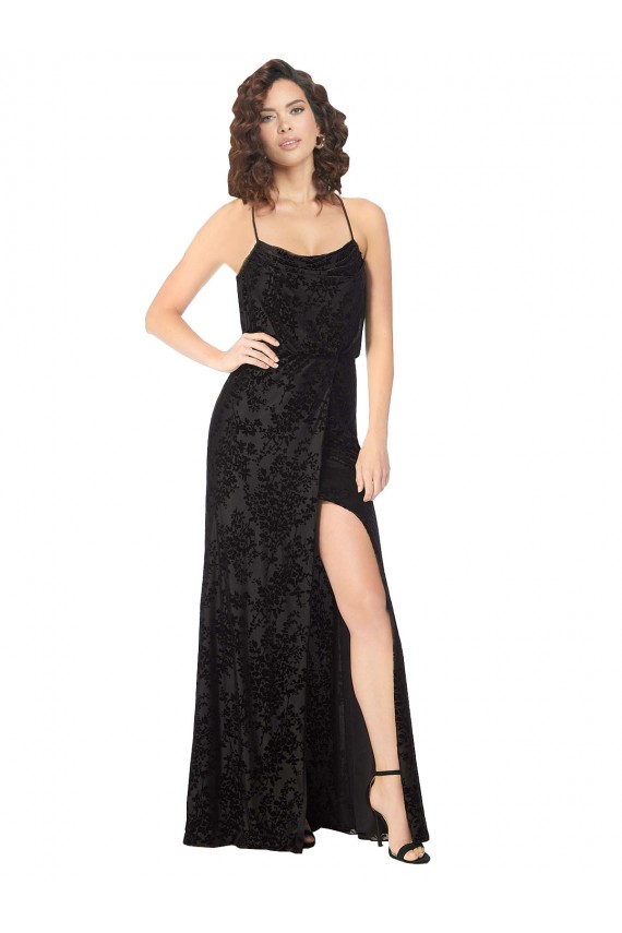 Black Cowl Neck Sleeveless Open Back A-Line Bridesmaid Dress Townsville