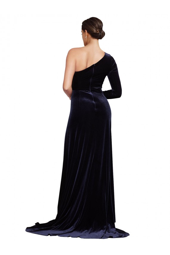 Dark Navy One Shoulder Long Sleeves A-Line Formal Evening Gown / Prom Dress / Bridesmaid Dress Townsville